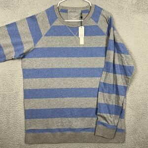 NEW Daniel Buchler New York Womens 2XL Sweatshirt Crewneck Gray Blue Stripes
